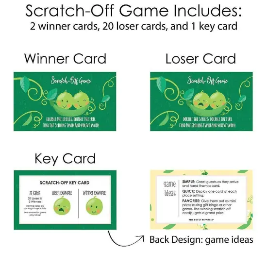 Big Dot of Happiness Double the Fun - Twins Two Peas in a Pod - Baby Shower or First Birthday Party Game Scratch Off Cards - 22 Count {6}