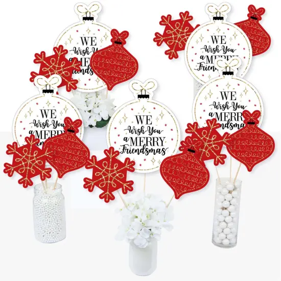 Big Dot of Happiness Red and Gold Friendsmas - Friends Christmas Party Centerpiece Sticks - Table Toppers - Set of 15 {3}