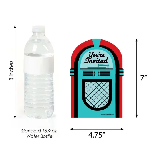 Big Dot of Happiness 50's Sock Hop - Shaped Fill-In Invitations - 1950s Rock N Roll Party Invitation Cards with Envelopes - Set of 12 {6}