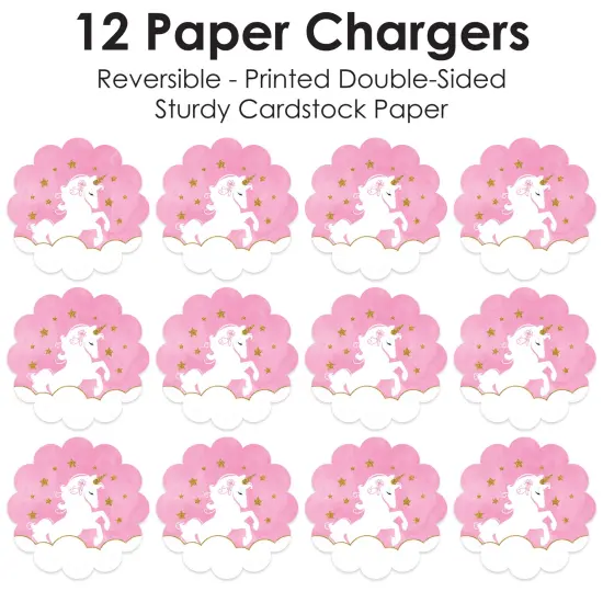 Big Dot of Happiness Rainbow Unicorn - Magical Unicorn Baby Shower or Birthday Party Round Table Decorations - Paper Chargers - Place Setting For 12 {7}