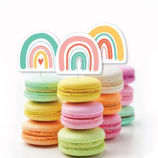 Big Dot of Happiness Hello Rainbow - Dessert Cupcake Toppers - Boho Baby Shower and Birthday Party Clear Treat Picks - Set of 24 {7}