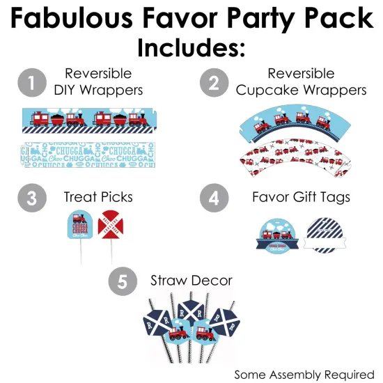 Big Dot of Happiness Railroad Party Crossing - Steam Train Birthday Party or Baby Shower Favors and Cupcake Kit - Fabulous Favor Party Pack - 100 Pc {3}