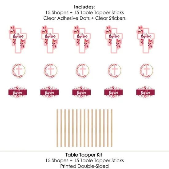 Big Dot of Happiness Baptism Pink Elegant Cross - Girl Religious Party Centerpiece Sticks - Table Toppers - Set of 15 {7}