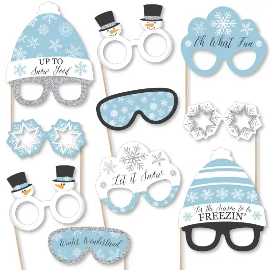Big Dot of Happiness Winter Wonderland Glasses and Headpieces - Paper Cardstock Snowflake Holiday Party & Winter Wedding Photo Booth Props Kit - 10 Ct {1}