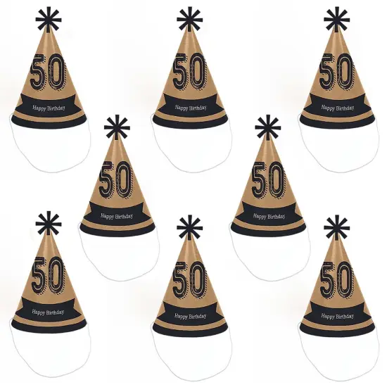 Big Dot of Happiness 50th Milestone Birthday - Cone Happy Birthday Party Hats for Adults - Set of 8 (Standard Size) {7}