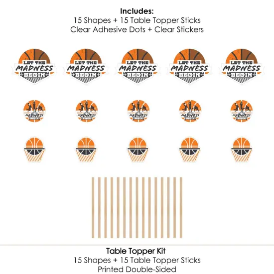 Big Dot of Happiness Basketball - Let The Madness Begin - College Basketball Party Centerpiece Sticks - Table Toppers - Set of 15 {7}