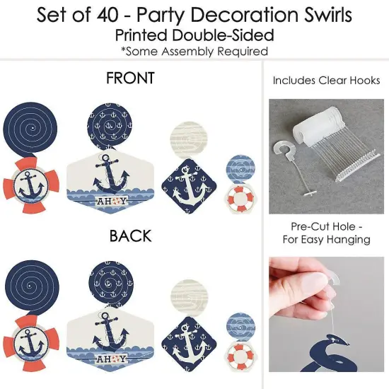 Big Dot of Happiness Ahoy - Nautical - Baby Shower or Birthday Party Hanging Decor - Party Decoration Swirls - Set of 40 {7}