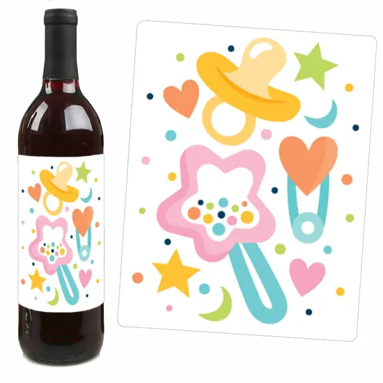 Big Dot of Happiness Colorful Baby Shower - Gender Neutral Party Decorations for Women and Men - Wine Bottle Label Stickers - Set of 4 {4}