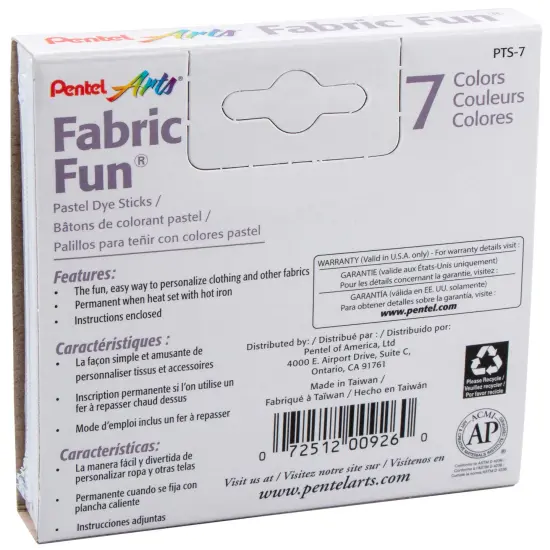Pentel Arts Fabric Fun Pastel Dye Sticks 7/Pkg-Assorted Colors {4}