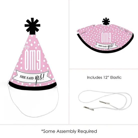 Big Dot of Happiness Omg, You're Getting Married - Mini Cone Engagement Party Hats - Small Little Party Hats - Set of 8 {6}