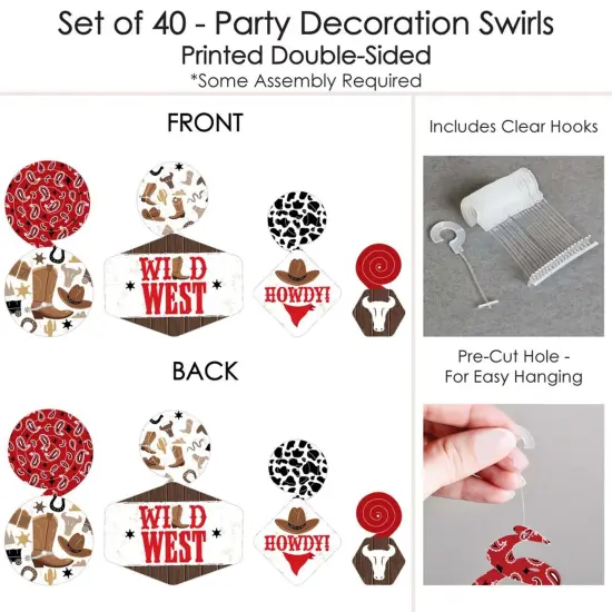Big Dot of Happiness Western Hoedown - Wild West Cowboy Party Hanging Decor - Party Decoration Swirls - Set of 40 {7}