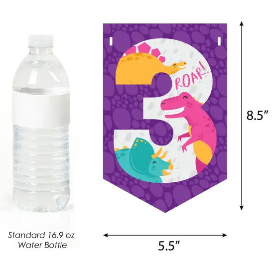 Big Dot of Happiness 3rd Birthday Roar Dinosaur Girl - Three Rex Dino Third Birthday Party Bunting Banner - Party Decorations - Happy 3rd Birthday {3}