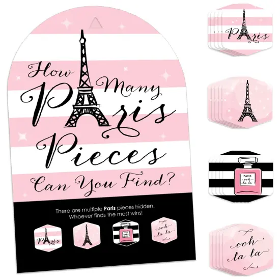 Big Dot of Happiness Paris, Ooh La La - Paris Themed Baby Shower or Birthday Party Scavenger Hunt - 1 Stand and 48 Game Pieces - Hide and Find Game {1}