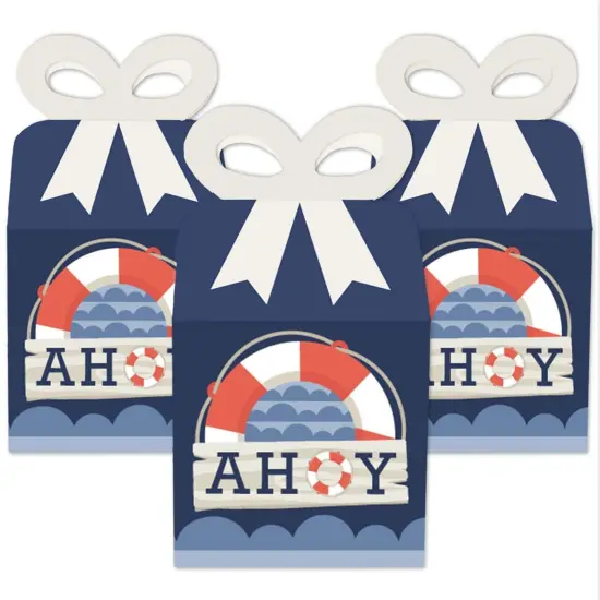 Big Dot of Happiness Ahoy - Nautical - Square Favor Gift Boxes - Baby Shower or Birthday Party Bow Boxes - Set of 12 {3}