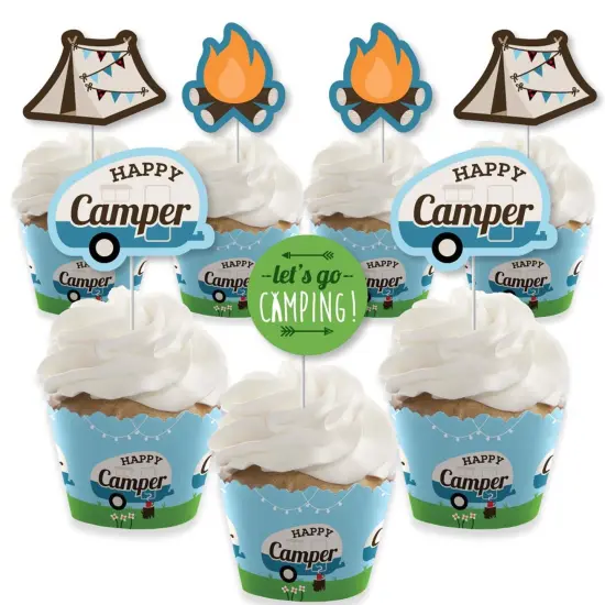 Big Dot of Happiness Happy Camper - Cupcake Decoration - Camping Baby Shower or Birthday Party Cupcake Wrappers and Treat Picks Kit - Set of 24 {1}