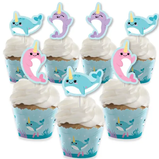 Big Dot of Happiness Narwhal Girl - Cupcake Decoration - Under The Sea Baby Shower or Birthday Party Cupcake Wrappers and Treat Picks Kit - Set of 24 {1}