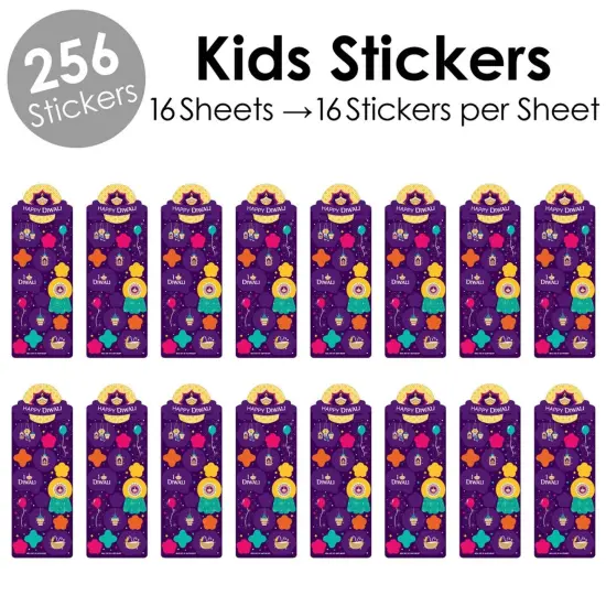 Big Dot of Happiness Happy Diwali - Festival of Lights Party Favor Kids Stickers - 16 Sheets - 256 Stickers {3}