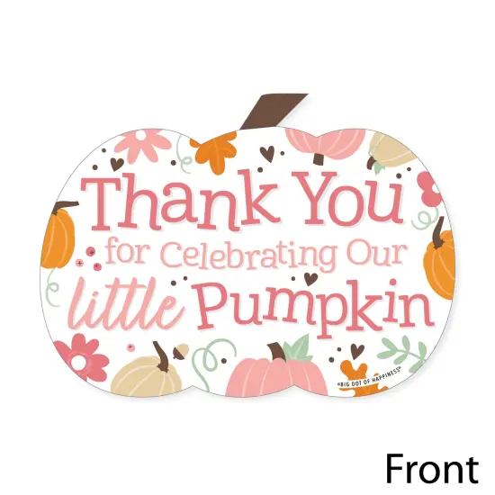 Big Dot of Happiness Girl Little Pumpkin - Shaped Thank You Cards - Fall Birthday Party or Baby Shower Thank You Note Cards with Envelopes - Set of 12 {4}