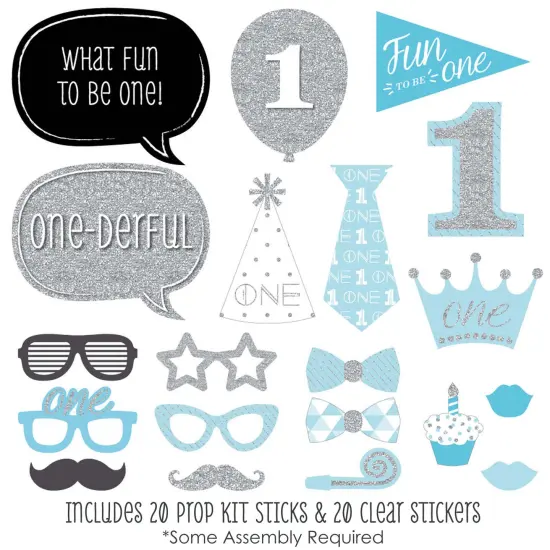 Big Dot of Happiness 1st Birthday Boy - Fun to be One - First Birthday Party Photo Booth Props Kit - 20 Count {3}
