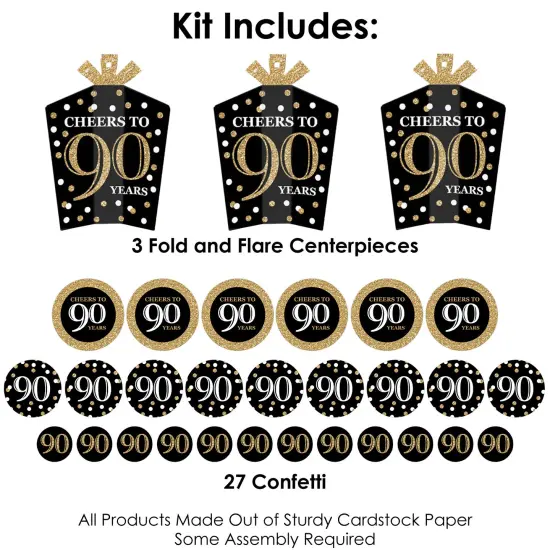 Big Dot of Happiness Adult 90th Birthday - Gold - Birthday Party Decor and Confetti - Terrific Table Centerpiece Kit - Set of 30 {4}