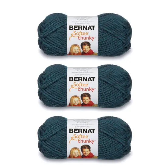 Bernat Softee Chunky Teal Yarn - 3 Pack of 100g/3.5oz - Acrylic - 6 Super Bulky - 108 Yards - Knitting/Crochet {1}