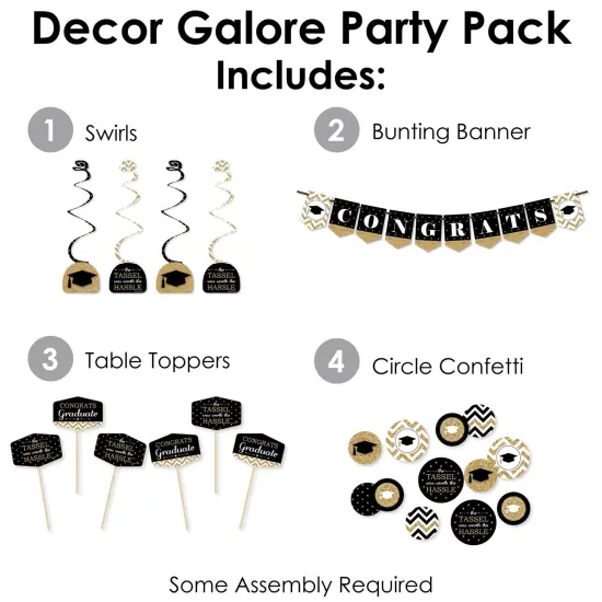 Big Dot of Happiness Tassel Worth The Hassle - Gold - Graduation Party Supplies Decoration Kit - Decor Galore Party Pack - 51 Pieces {3}
