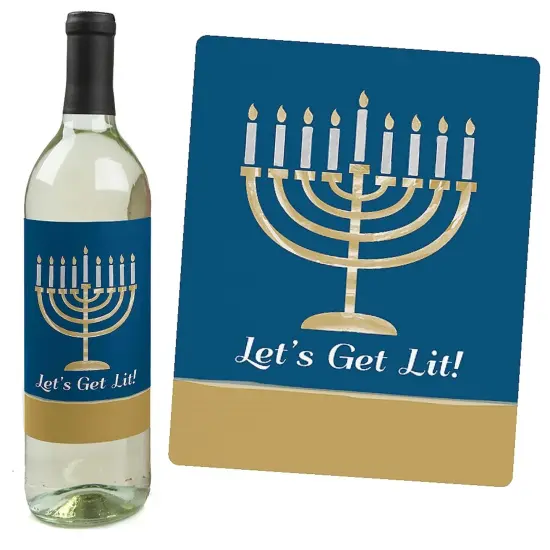 Big Dot of Happiness Happy Hanukkah - Chanukah Decorations for Women and Men - Wine Bottle Label Stickers - Set of 4 {3}