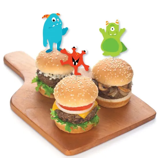 Big Dot of Happiness Monster Bash - Dessert Cupcake Toppers - Little Monster Birthday Party or Baby Shower Clear Treat Picks - Set of 24 {4}