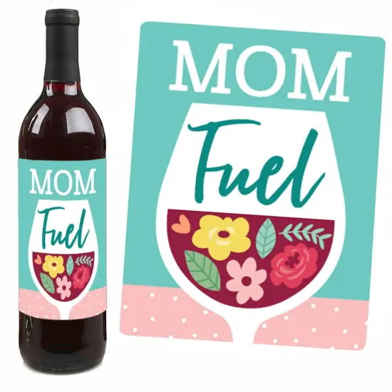 Big Dot of Happiness Colorful Floral Happy Mother's Day - We Love Mom Party Decorations for Women - Wine Bottle Label Stickers - Set of 4 {7}
