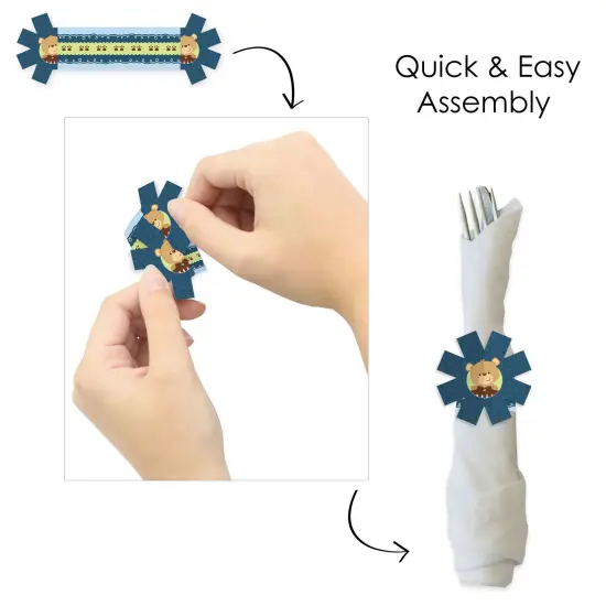 Big Dot of Happiness Baby Boy Teddy Bear - Baby Shower Paper Napkin Holder - Napkin Rings - Set of 24 {6}