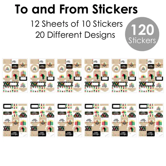Big Dot of Happiness Happy Kwanzaa - Assorted Heritage Holiday Party Gift Tag Labels - To and From Stickers - 12 Sheets - 120 Stickers {7}