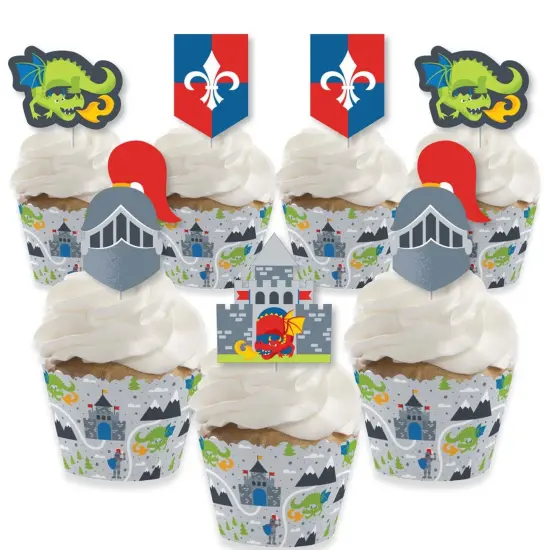 Big Dot of Happiness Calling All Knights and Dragons - Cupcake Decoration - Medieval Birthday Party Cupcake Wrappers and Treat Picks Kit - Set of 24 {1}