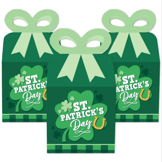 Big Dot of Happiness Shamrock St. Patrick's Day - Square Favor Gift Boxes - Saint Paddy's Day Party Bow Boxes - Set of 12 {3}