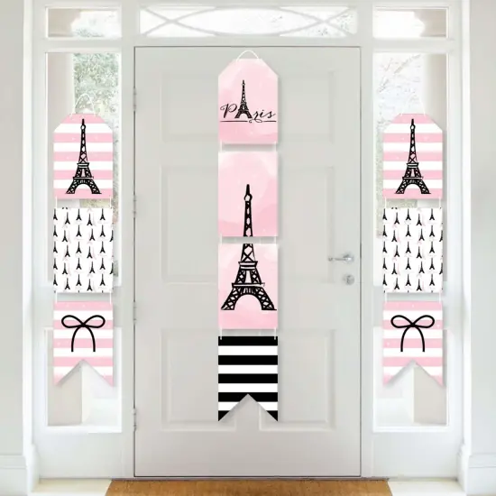 Big Dot of Happiness Paris, Ooh La La - Hanging Vertical Paper Door Banners - Paris Themed Baby Shower or Birthday Party Wall Kit - Indoor Door Decor {1}