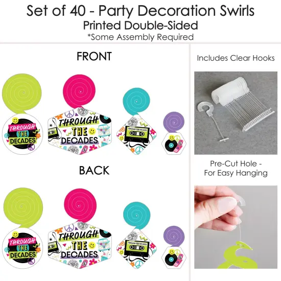 Big Dot of Happiness Through the Decades - 50s, 60s, 70s, 80s, and 90s Party Hanging Decor - Party Decoration Swirls - Set of 40 {7}
