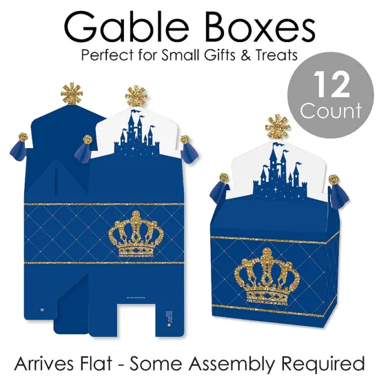 Big Dot of Happiness Royal Prince Charming - Treat Box Party Favors - Baby Shower or Birthday Party Goodie Gable Boxes - Set of 12 {7}