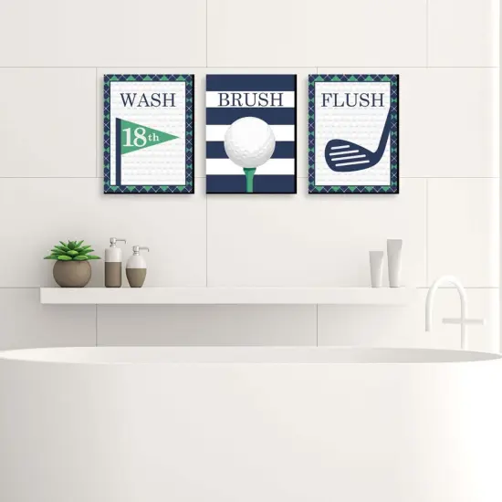 Big Dot of Happiness Par-Tee Time - Golf - Kids Bathroom Rules Wall Art - 7.5 x 10 inches - Set of 3 Signs - Wash, Brush, Flush {3}