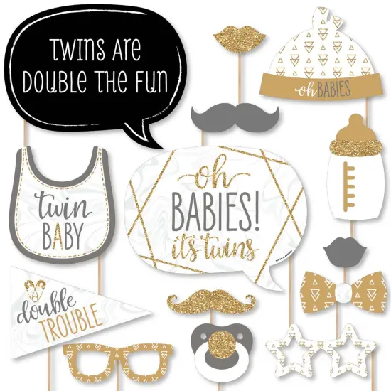 Big Dot of Happiness It's Twins - Gold Twins Baby Shower Photo Booth Props Kit - 20 Count {1}