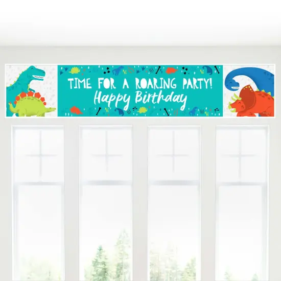 Big Dot of Happiness Roar Dinosaur - Dino Mite T-Rex Happy Birthday Decorations Party Banner {6}