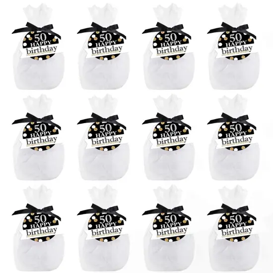 Big Dot of Happiness Adult 50th Birthday - Gold - Birthday Party Clear Goodie Favor Bags - Treat Bags With Tags - Set of 12 {7}