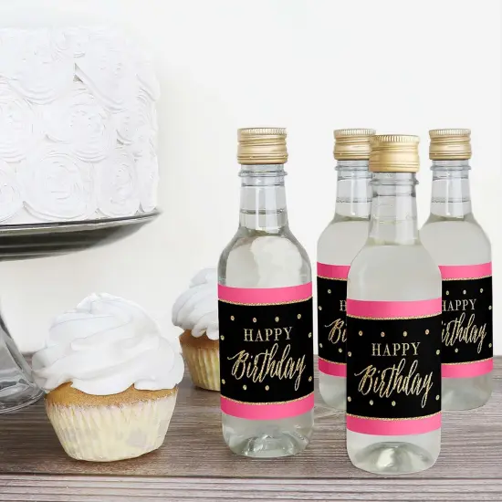 Big Dot of Happiness Chic Happy Birthday - Pink, Black and Gold - Mini Wine & Champagne Bottle Label Stickers - Birthday Party Favor Gift - Set of 16 {4}