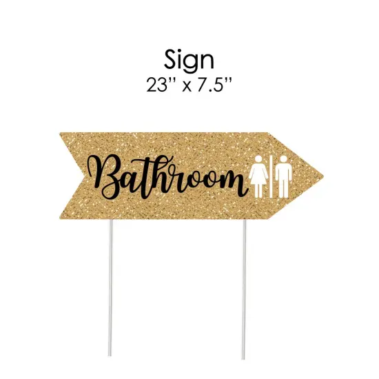 Big Dot of Happiness Gold Wedding Bathroom Signs - Wedding Sign Arrow - Double Sided Directional Yard Signs - Set of 2 Bathroom Signs {7}