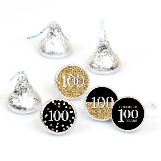 Big Dot of Happiness Adult 100th Birthday - Gold - Round Candy Sticker Party Favors - Labels Fits Chocolate Candy (1 sheet of 108) {1}
