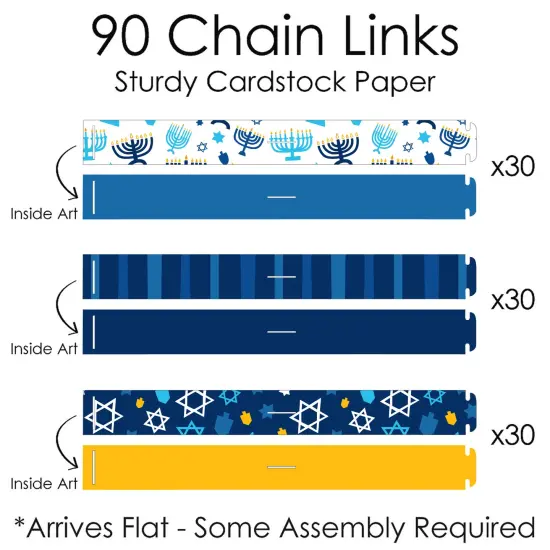 Big Dot of Happiness Hanukkah Menorah - 90 Chain Links and 30 Paper Tassels Decoration Kit - Chanukah Holiday Party Paper Chains Garland - 21 feet {7}