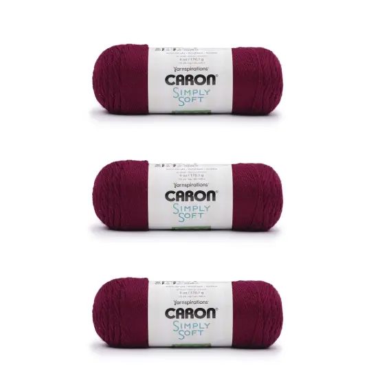 Caron Simply Soft Burgundy Yarn - 3 Pack of 170g/6oz - Acrylic - 4 Medium (Worsted) - 315 Yards - Knitting/Crochet {1}