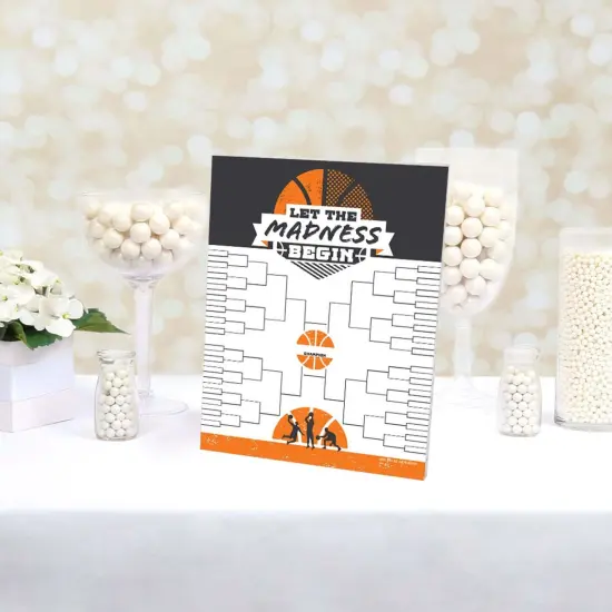Big Dot of Happiness Let The Madness Begin Bracket Sign - College Basketball Party - Printed on Sturdy Plastic 10.5 x 13.75" Sign with Stand - 1 Piece {4}