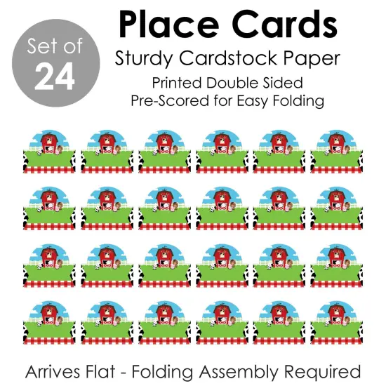 Big Dot of Happiness Farm Animals - Barnyard Baby Shower or Birthday Party Tent Buffet Card - Table Setting Name Place Cards - Set of 24 {7}