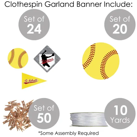 Big Dot of Happiness Grand Slam - Fastpitch Softball - Birthday Party or Baby Shower DIY Decorations - Clothespin Garland Banner - 44 Pieces {6}
