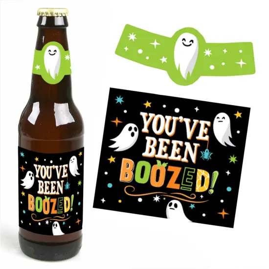 Big Dot of Happiness You've Been Boozed - Ghost Halloween Party Decorations for Women and Men - 6 Beer Bottle Label Stickers and 1 Carrier {4}