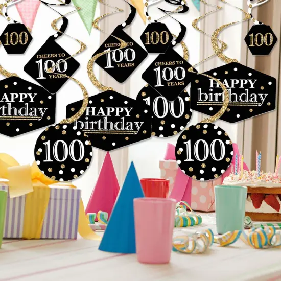 Big Dot of Happiness Adult 100th Birthday - Gold - Birthday Party Hanging Decor - Party Decoration Swirls - Set of 40 {3}